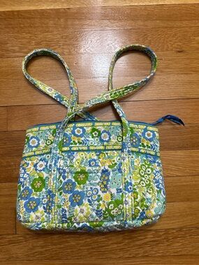 Vera Bradley Blue Green Yellow Floral Quilted Shoulder Bag EUC